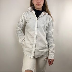White Burberry Collared Button Up Long Sleeve